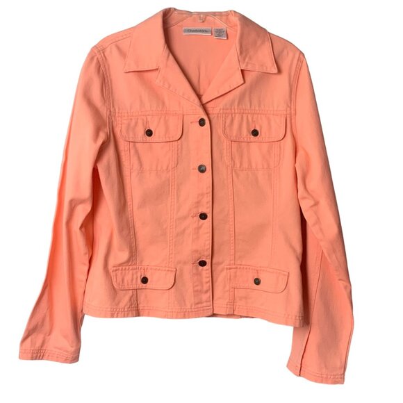 Chadwicks Womens Peach Denim Jacket Size 12T 100% Cotton Button-Up Front & Pocke - Picture 1 of 6